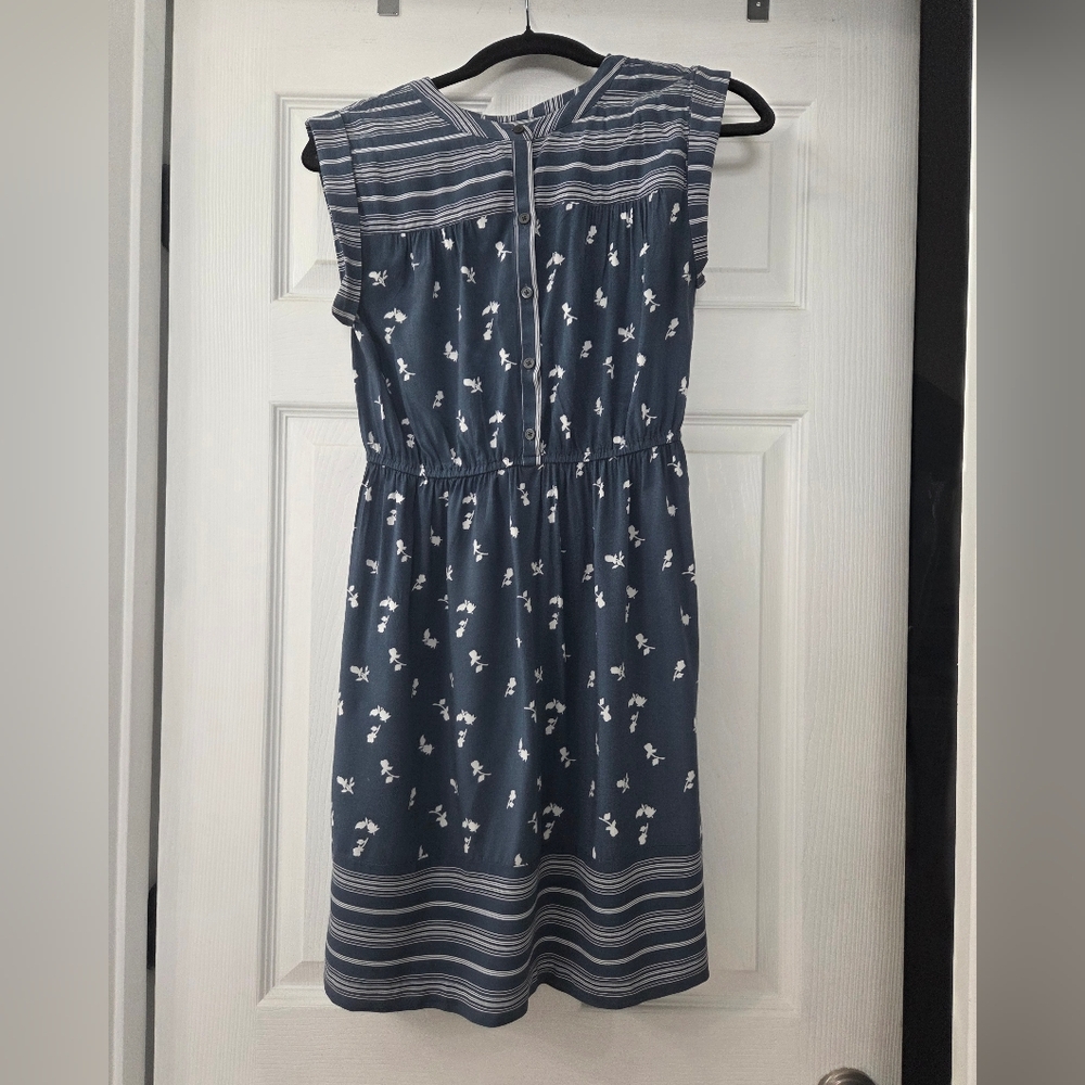 LOFT Blue and White Floral & Striped Dress